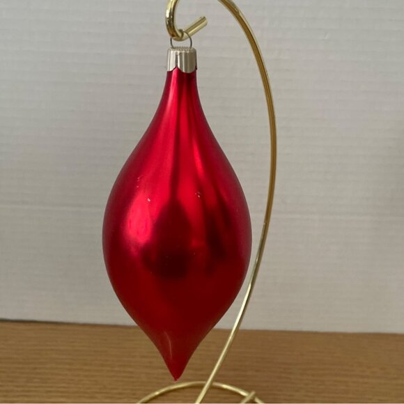 Vintage Icicle Teardrop Glass Christmas Ornaments Set of 3 Red Poinsettia Holly - Picture 2 of 8